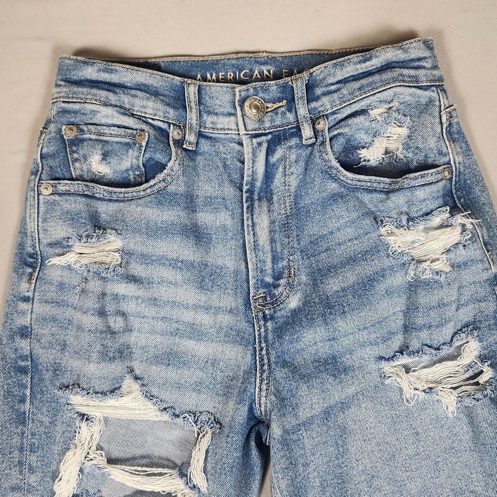 American Eagle Highest Rise 90s Boyfriend Jeans Womens 2 Distressed Stretch - Picture 3 of 13